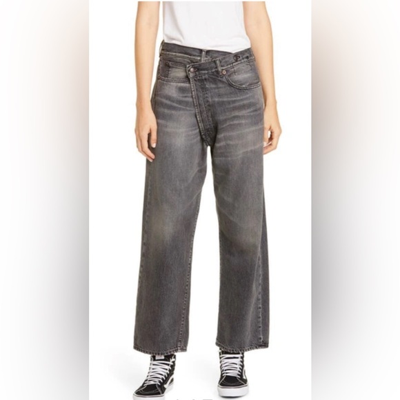 R13 Stonewashed Straight-leg Crossover Jeans In Leyton Black